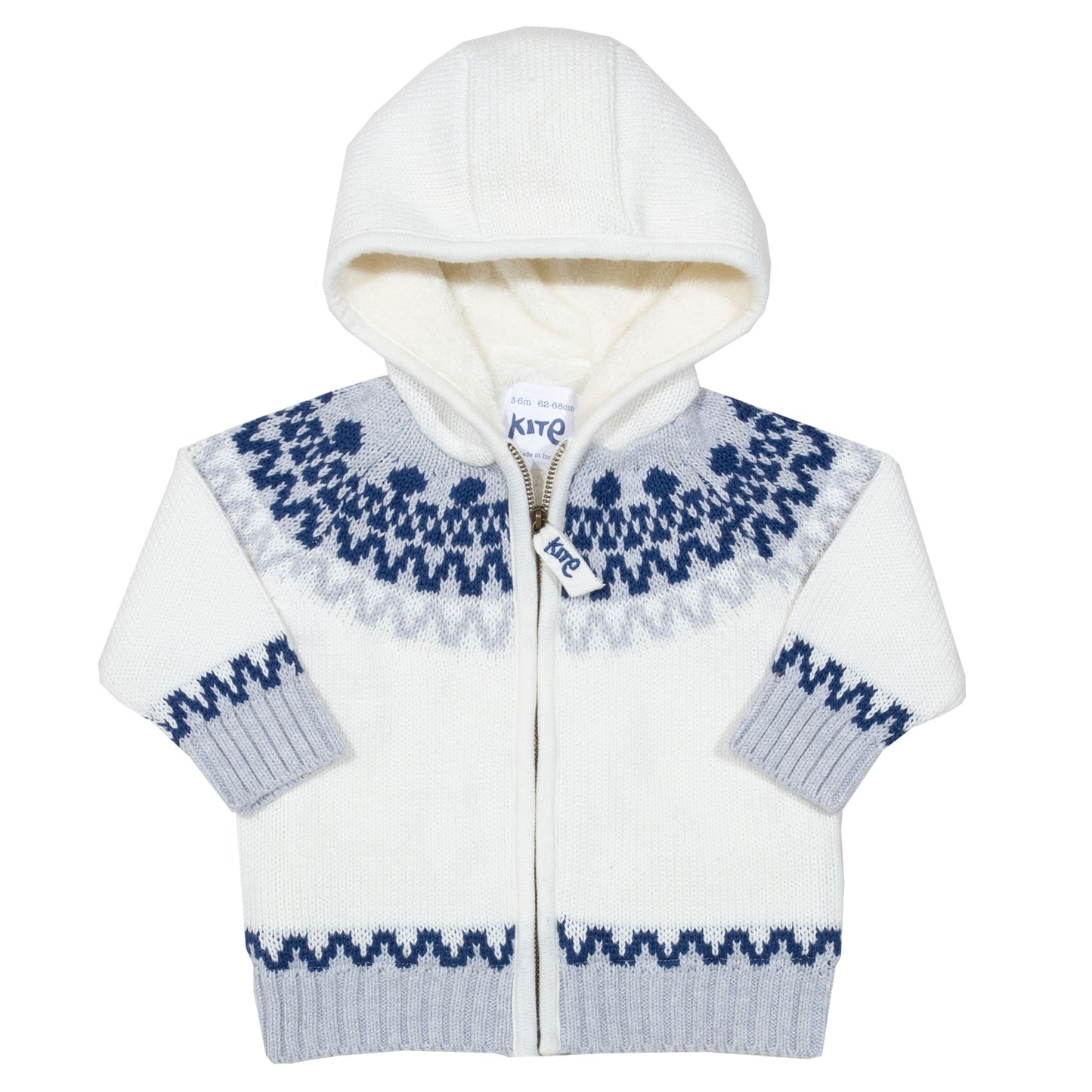 Abrigo Jurassic blanco de algodón orgánico con forro de vellón, diseño jacquard