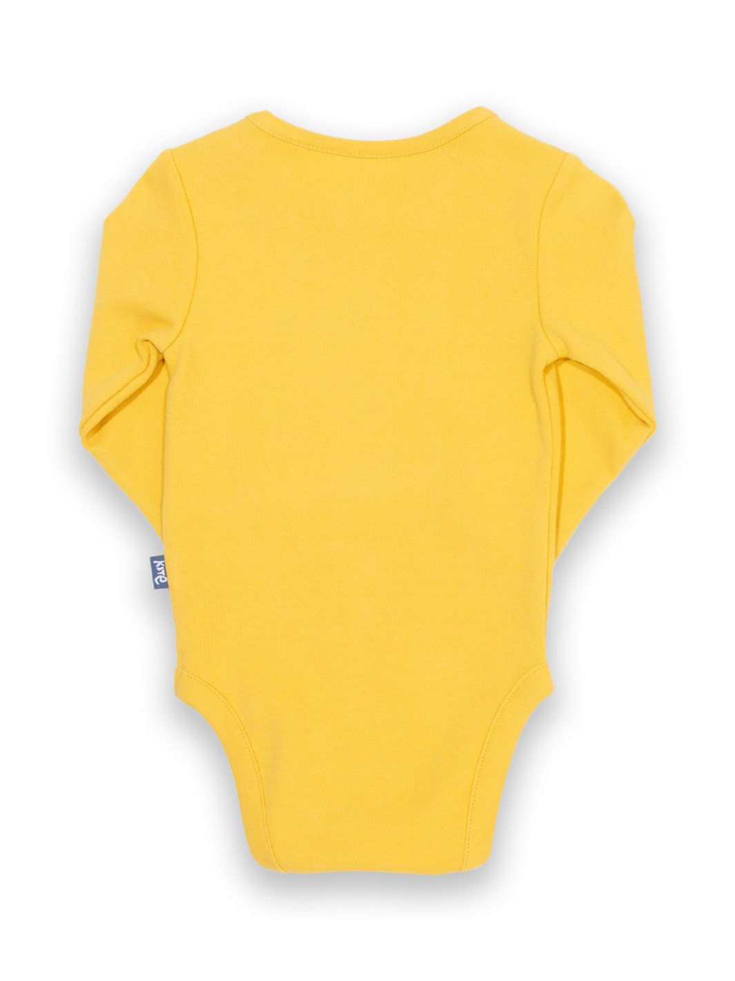 Parte posterior del body amarillo maíz, con diseño liso y cómodo ajuste para bebés.