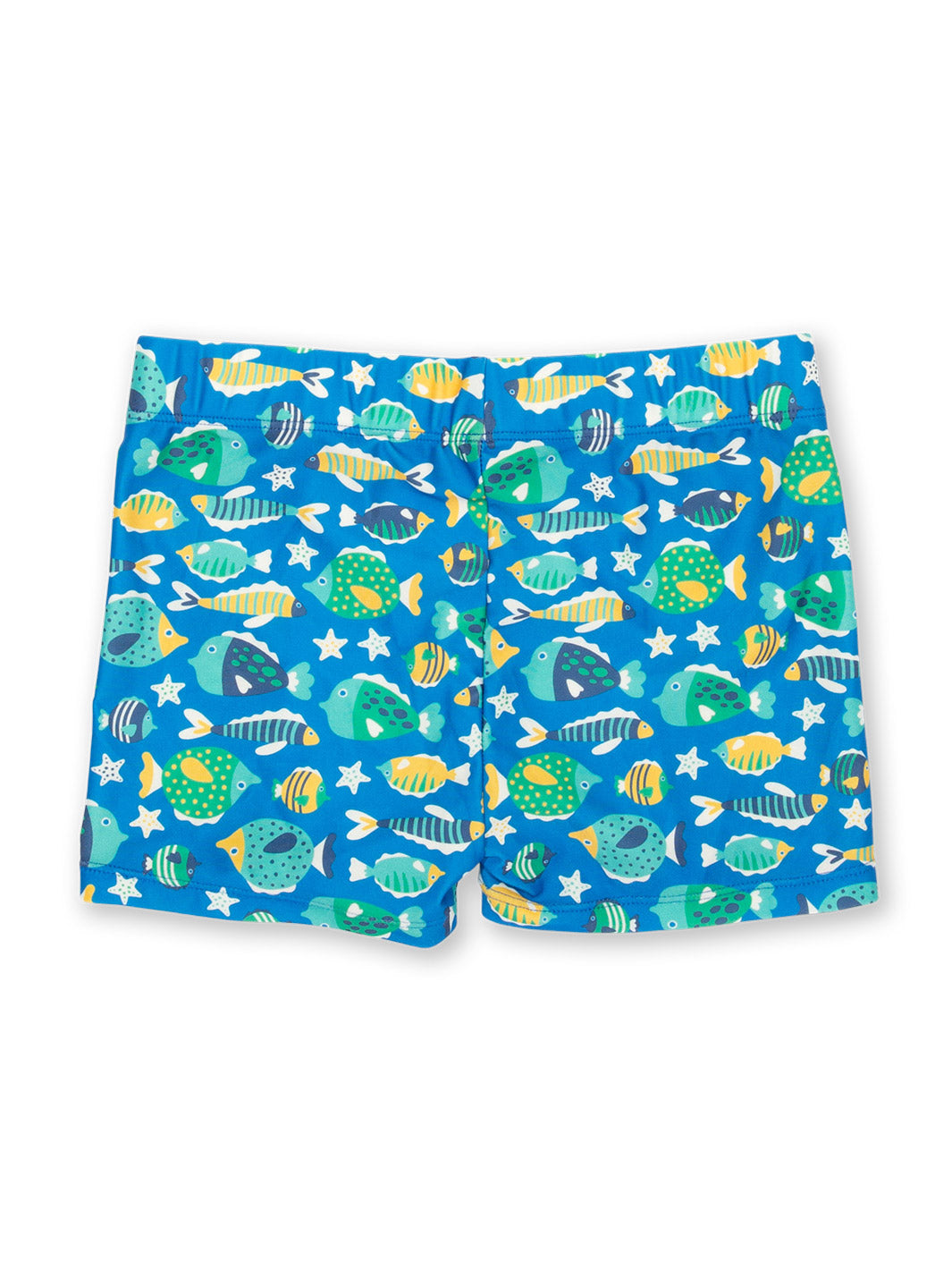 Vista trasera del Boxer de baño Pececitos, diseño en poliéster reciclado con protección UPF 50+.