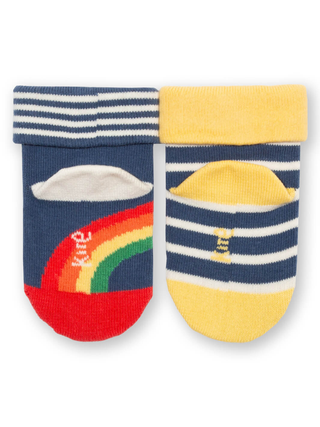 Calcetines de bebé de algodón orgánico con suela y dobladillo, diseño arcoíris y rayas, pack de 2.