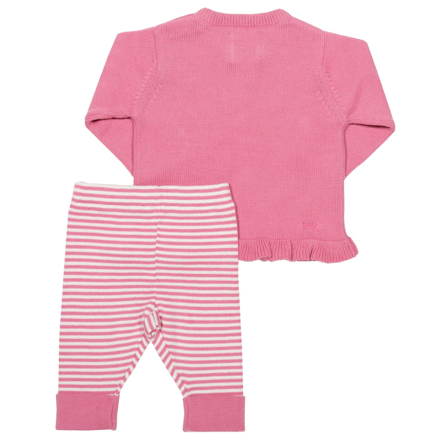 Vista trasera del Conjunto Corazón Rosa de algodón orgánico, con top de punto corazón y calzas elásticas.