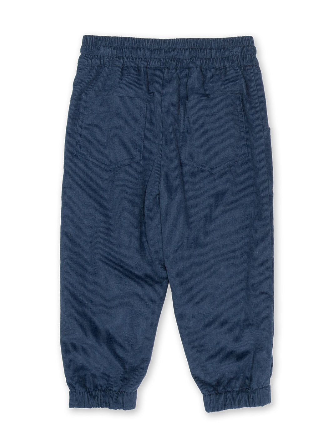 Vista trasera del Pantalón Cotelé Corazones de algodón orgánico, diseño resistente y cálido para niños.