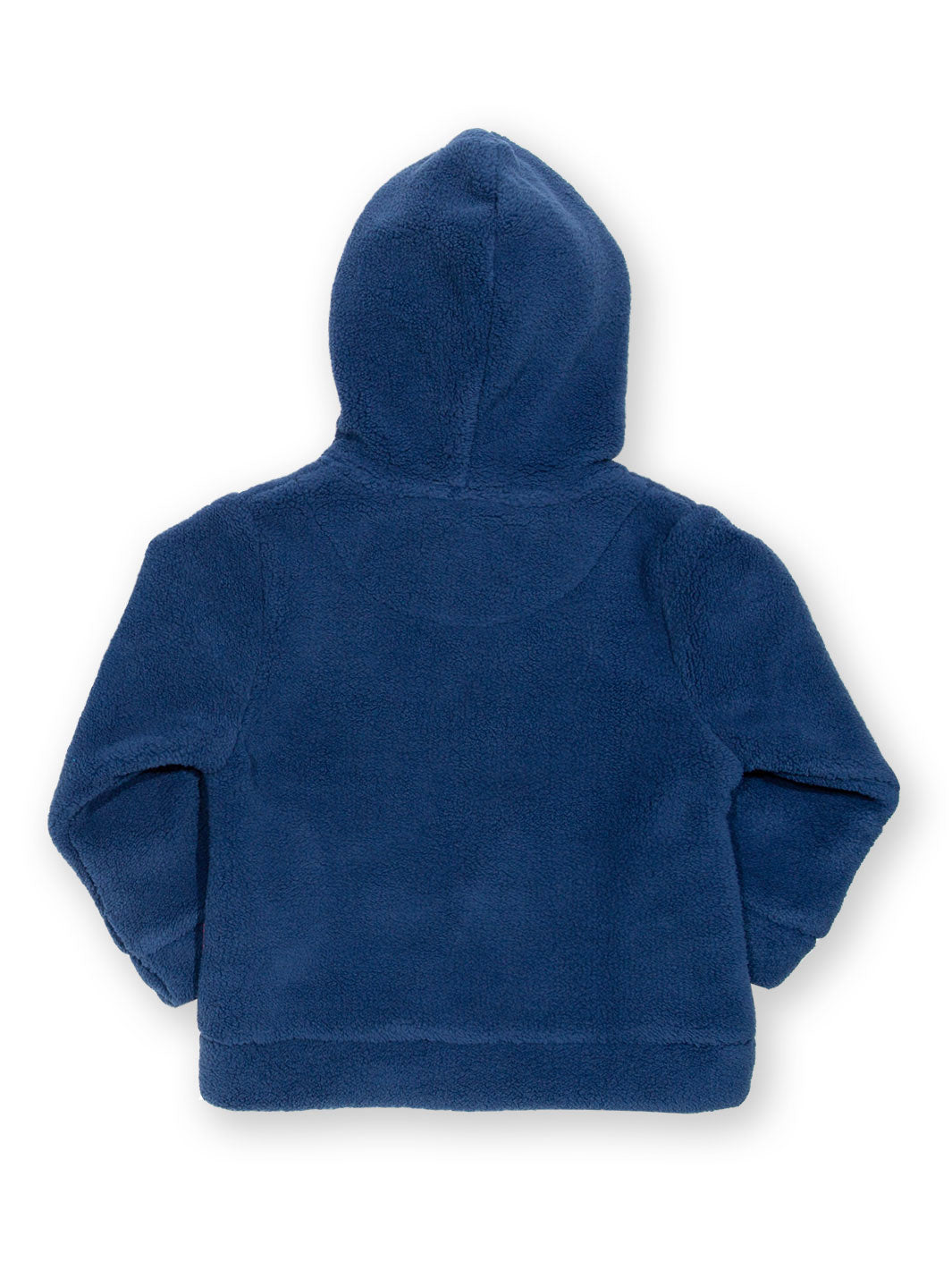 Vista trasera del Polar Florcitas Lejanas de vellón azul marino, diseño cálido y práctico para niños.