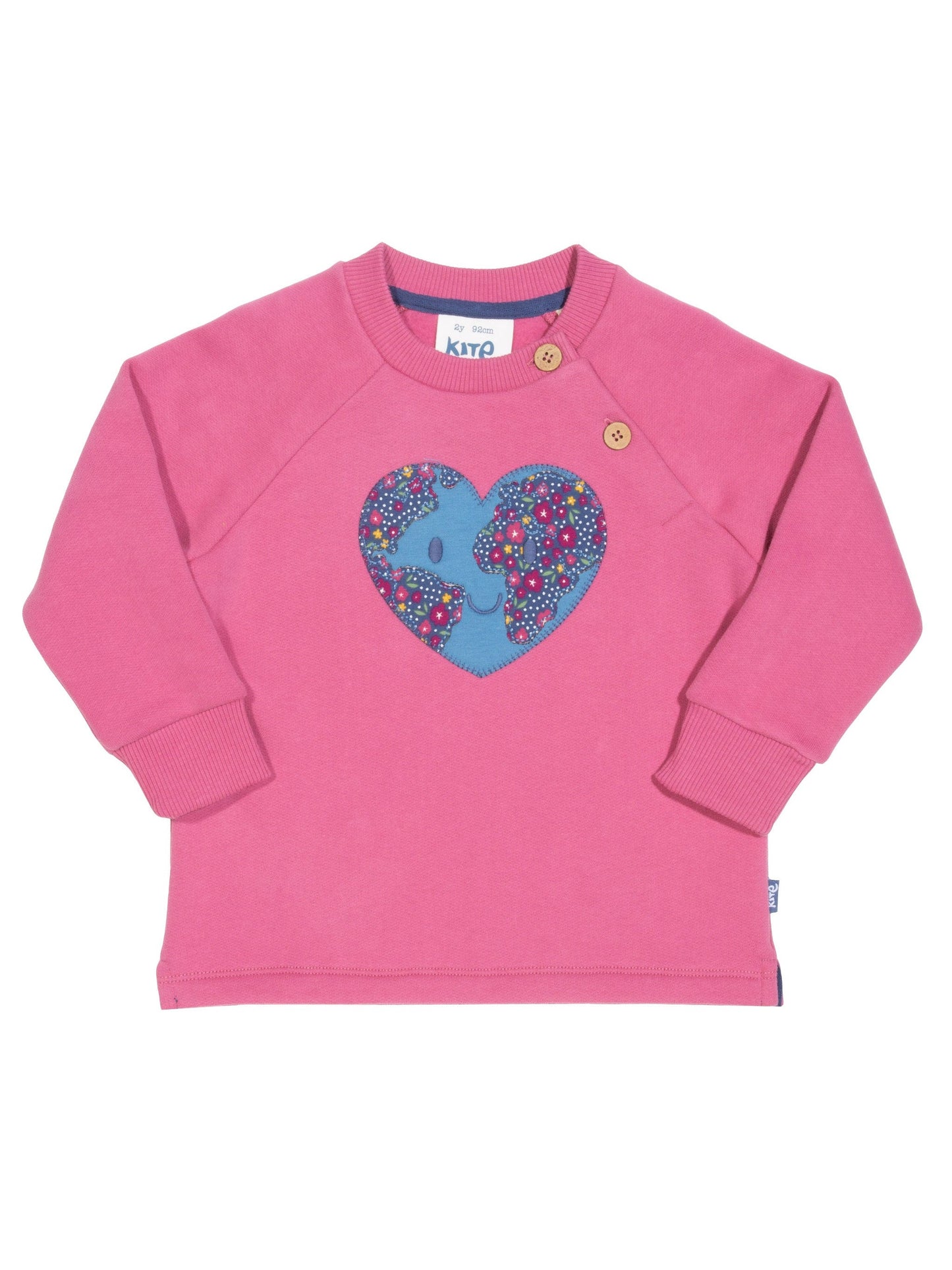 Polerón Planeta Amor de algodón orgánico, rosa ruibarbo con aplique de planeta en forma de corazón y estampado de flores.