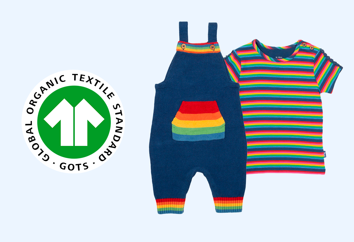 Prendas de vestir para bebés fabricadas en algodón orgánico y certificadas GOTS.