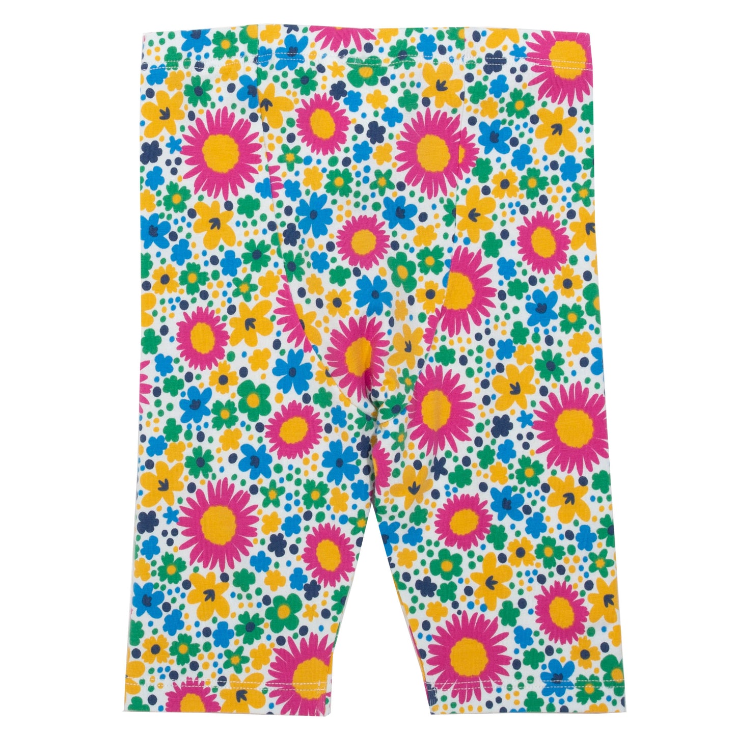 Vista trasera de las calzas 3/4 con estampado de flores grandes, cómodas y perfectas para combinar con poleras y blusas.