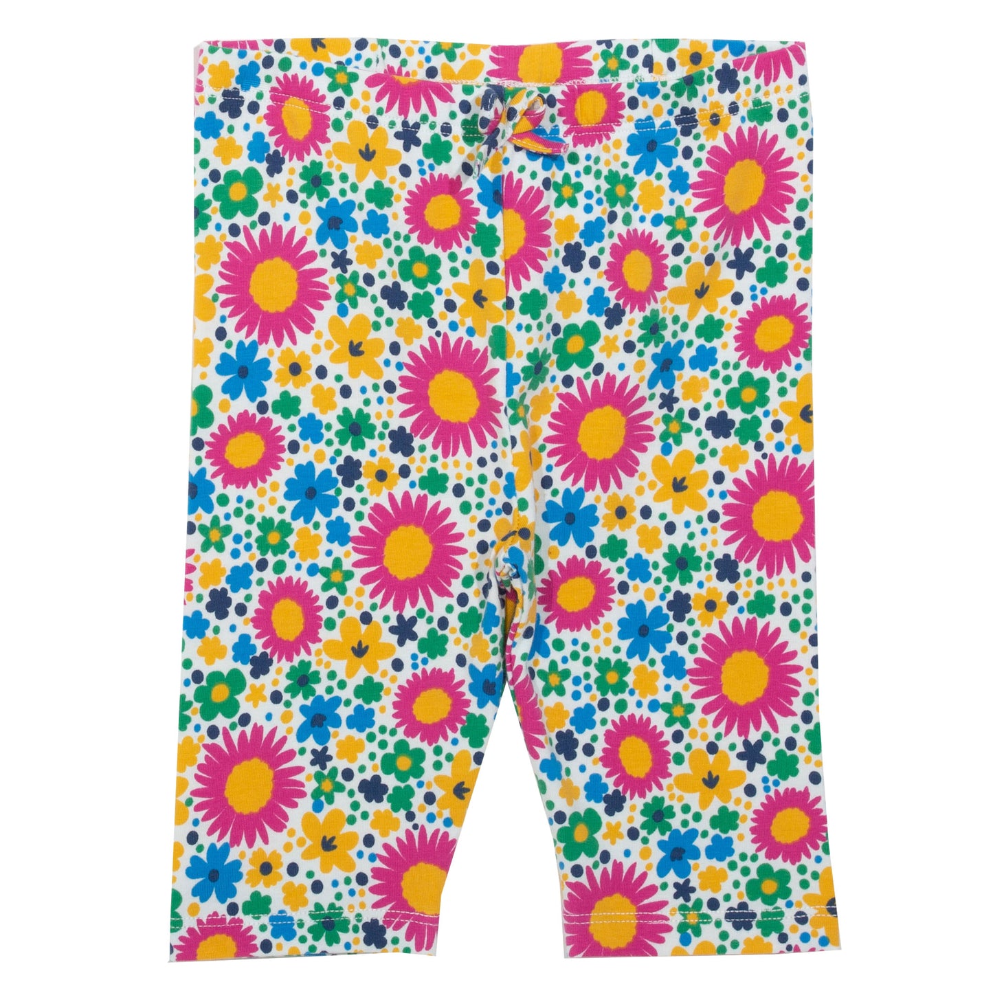 Calzas 3/4 de algodón orgánico con estampado de flores grandes, diseño llamativo y colorido para un look fresco.