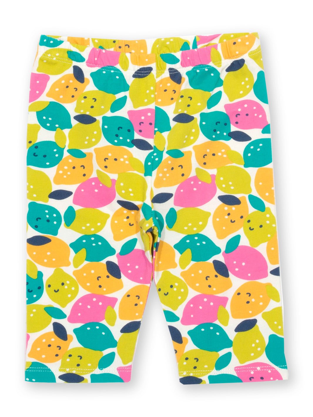 Calzas 3/4 de algodón orgánico con estampado de frutas cítricas, diseño fresco y colorido para el verano.