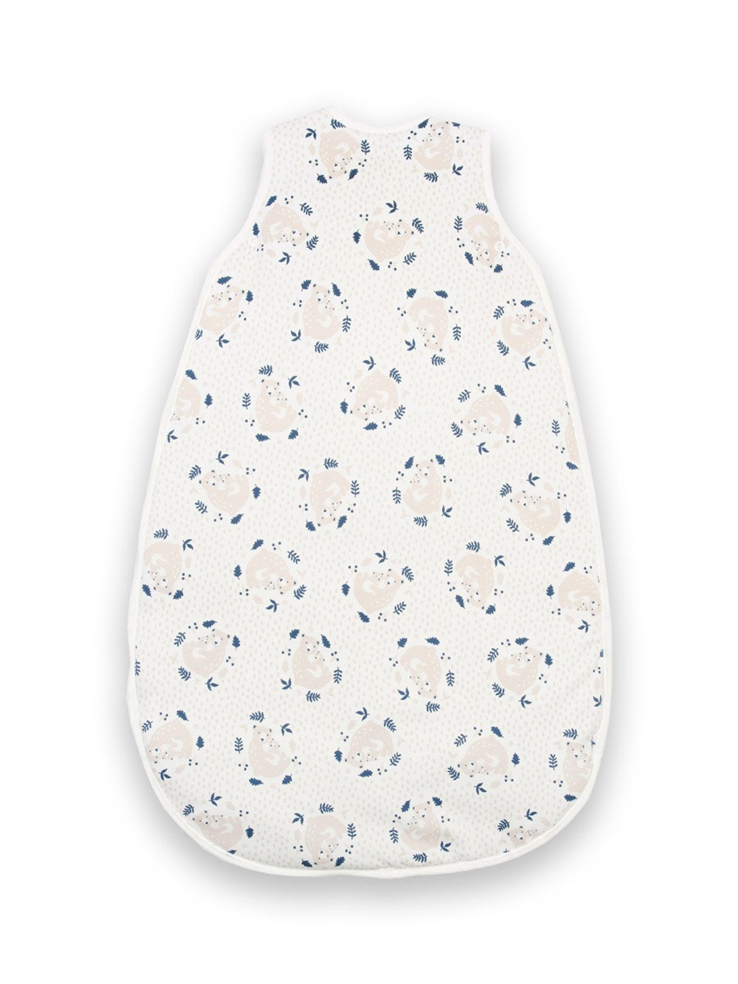 Parte trasera del saco de dormir osito abrazable, mostrando su diseño cómodo y su acabado en color crema.