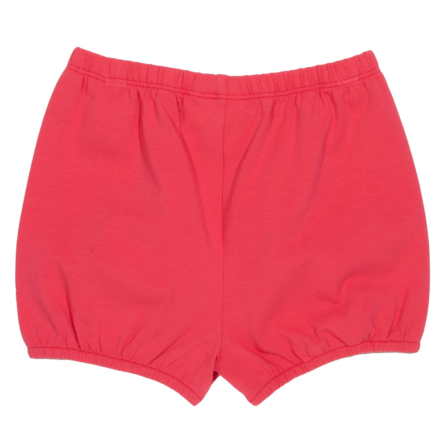 Vista trasera de Short Burbuja de algodón orgánico, color rojo con cintura y puños elásticos.