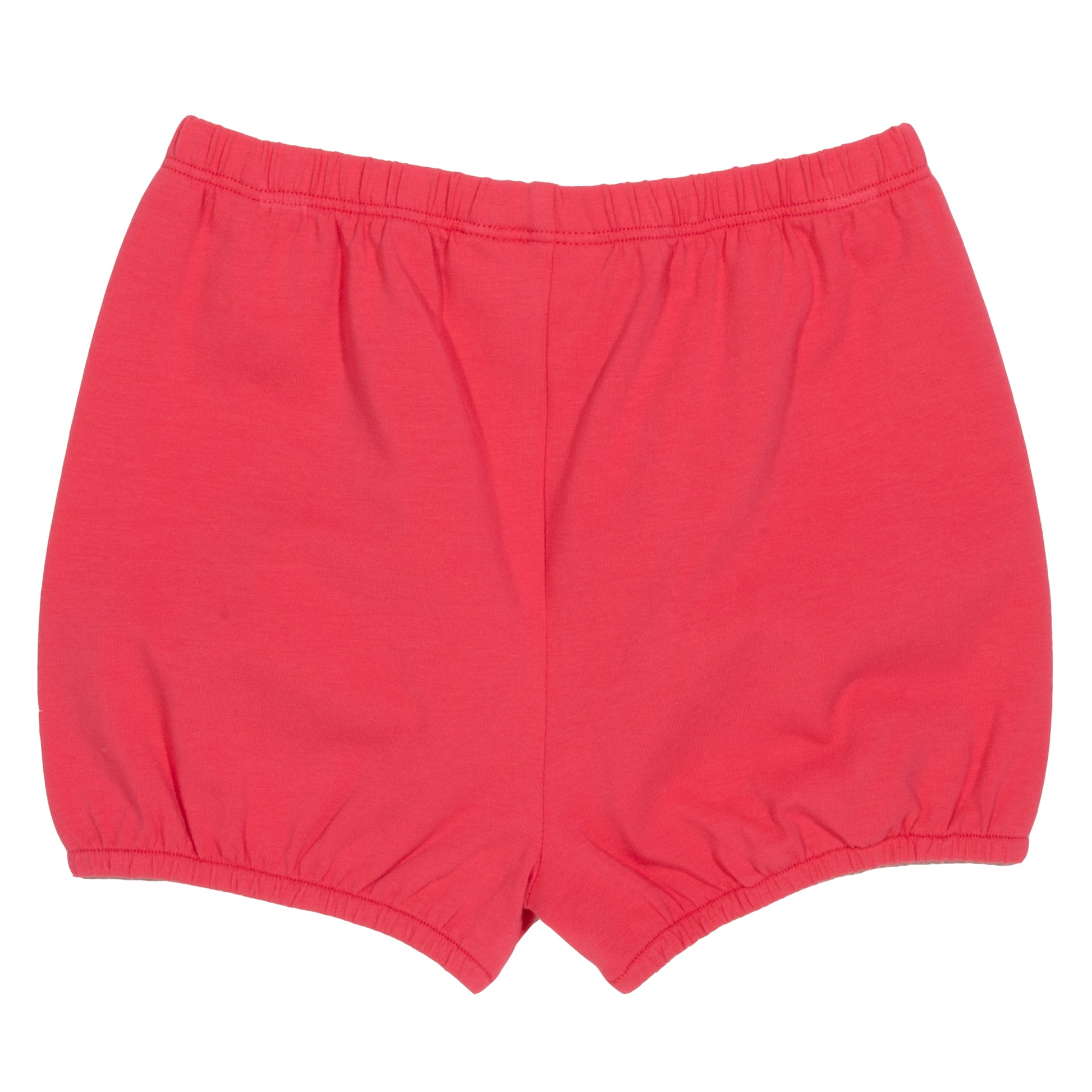 Vista trasera de Short Burbuja de algodón orgánico, color rojo con cintura y puños elásticos.