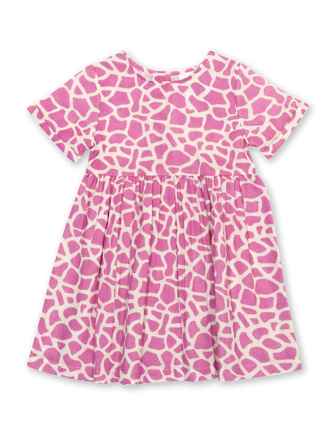 Vestido Jirafita de algodón orgánico, con estampado de jirafas y tela de muselina de doble capa.