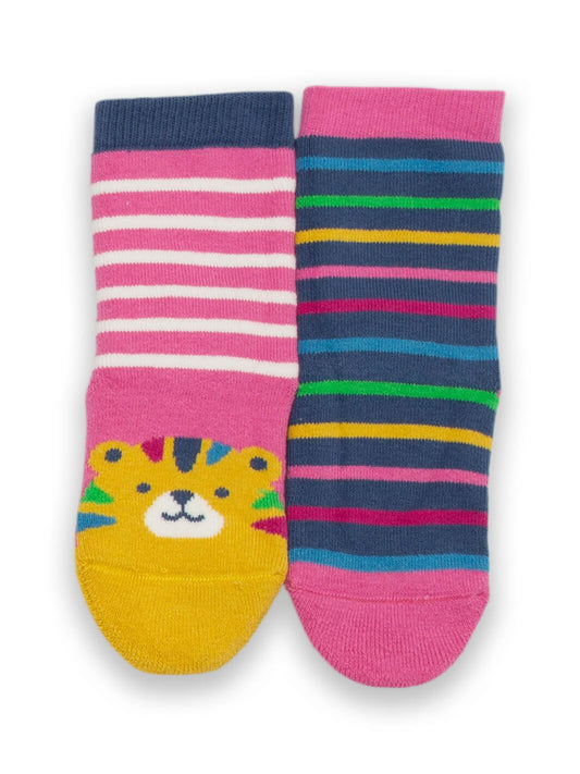 calcetines infantiles tigre rosa algodon organico rayas coloridas