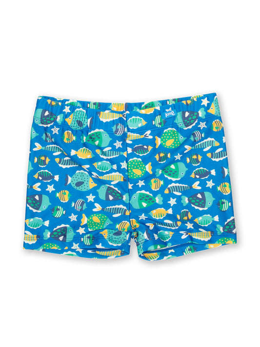Boxer de baño Pececitos con protección UPF 50+, estampado de peces y cintura elástica.