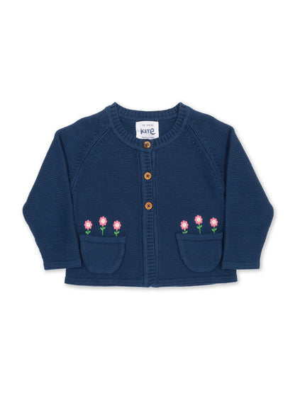 Chaleco Floral de algodón orgánico en azul marino, con bordado de flores y botones de coco.