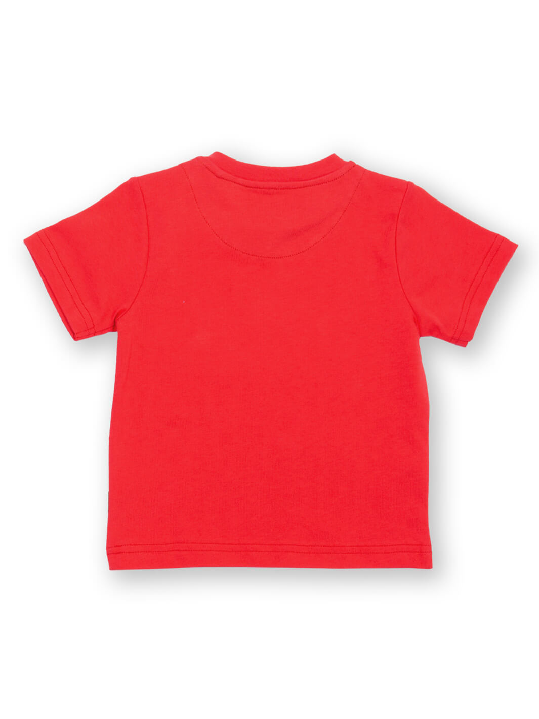 Polera infantil roja de algodón orgánico, vista trasera sin estampado.