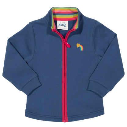 Polerón Detalles de Amor de algodón orgánico, con cuello estampado, detalle de estrella arcoiris y cierre frontal.